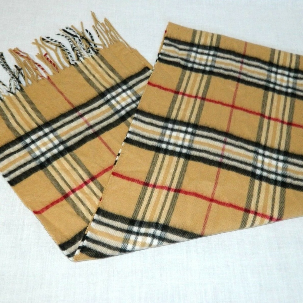 V. FRAAS Cashmink Plaid Scarf Camel Black Red Tan - Picture 3 of 4